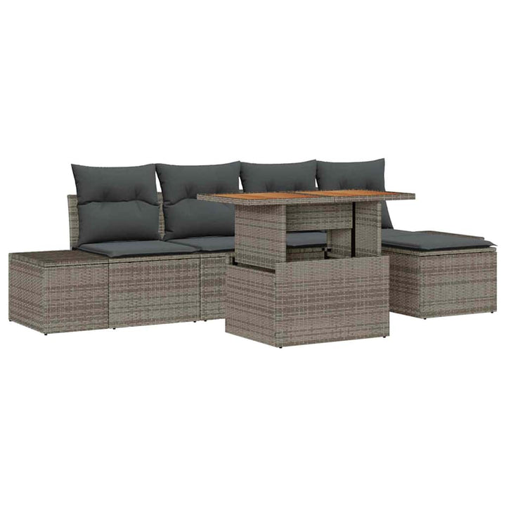 Havesofa Sæt med opbevaring 6 pcs Grå Poly rattan
