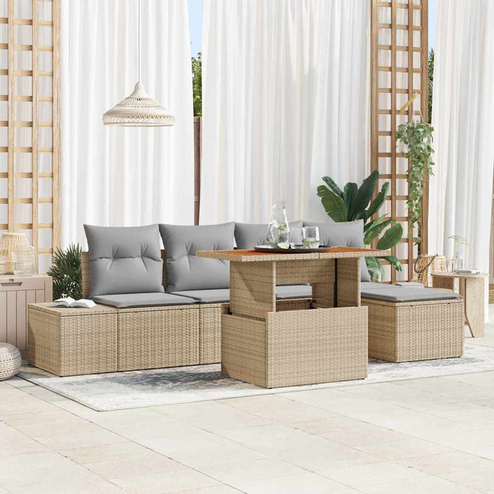 Havesofa Sæt med opbevaring 6 pcs Beige Poly rattan