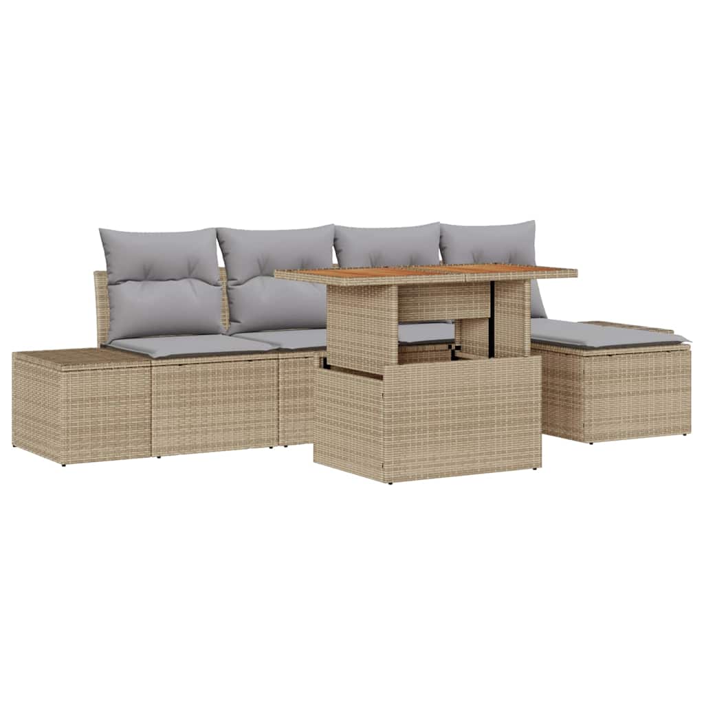 Havesofa Sæt med opbevaring 6 pcs Beige Poly rattan