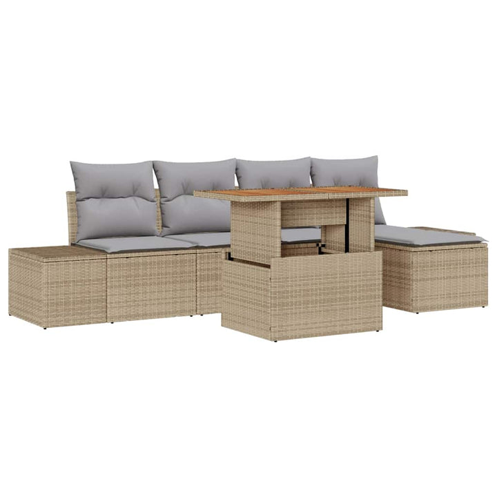 Havesofa Sæt med opbevaring 6 pcs Beige Poly rattan