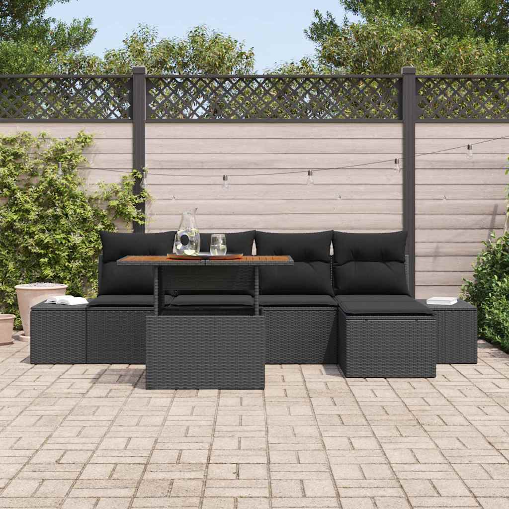 Havesofa Sæt med opbevaring 6 pcs Sort Poly rattan