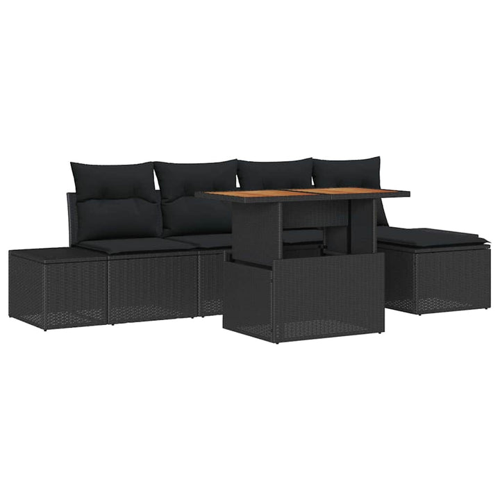 Havesofa Sæt med opbevaring 6 pcs Sort Poly rattan