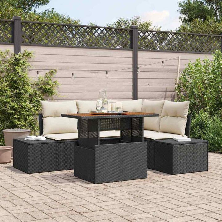 Havesofa Sæt med opbevaring 5 pcs Sort Poly rattan