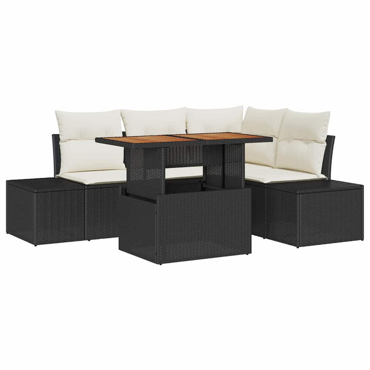 Havesofa Sæt med opbevaring 5 pcs Sort Poly rattan