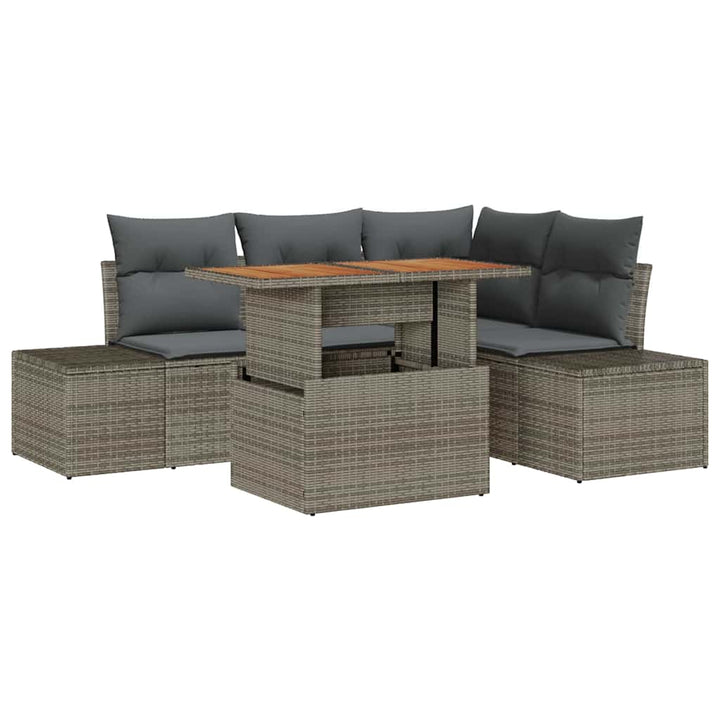 Havesofa Sæt med opbevaring 5 pcs Grå Poly rattan