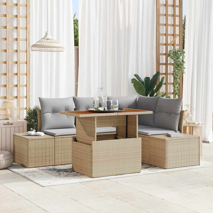 Havesofa Sæt med opbevaring 5 pcs Beige Poly rattan