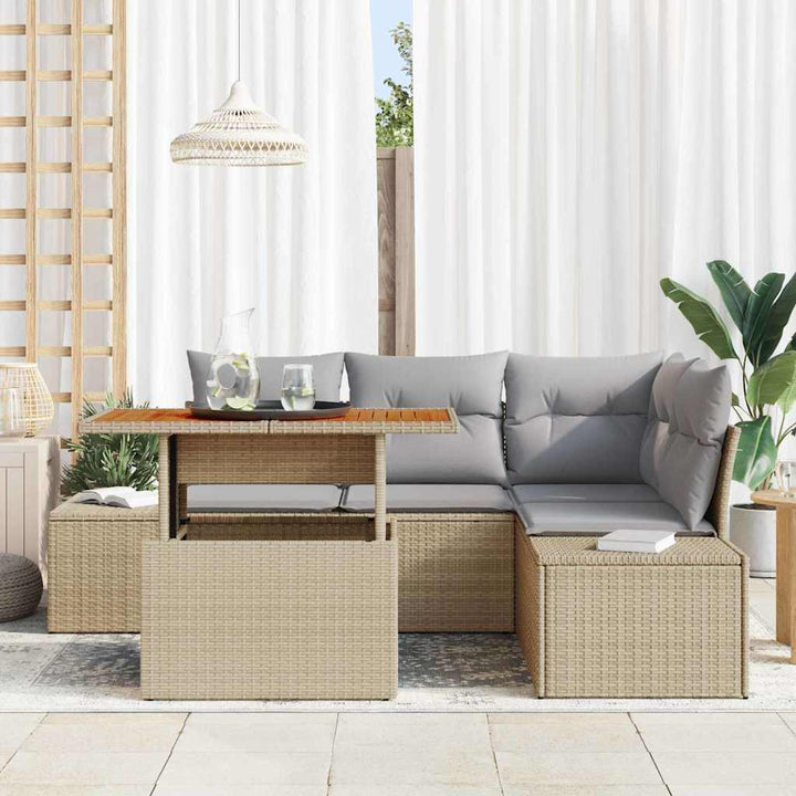 Havesofa Sæt med opbevaring 5 pcs Beige Poly rattan