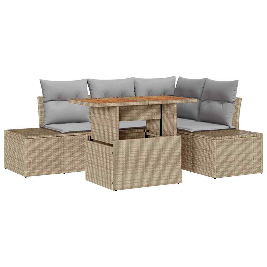 Havesofa Sæt med opbevaring 5 pcs Beige Poly rattan