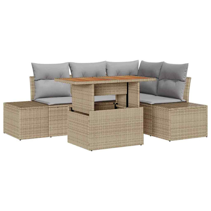 Havesofa Sæt med opbevaring 5 pcs Beige Poly rattan