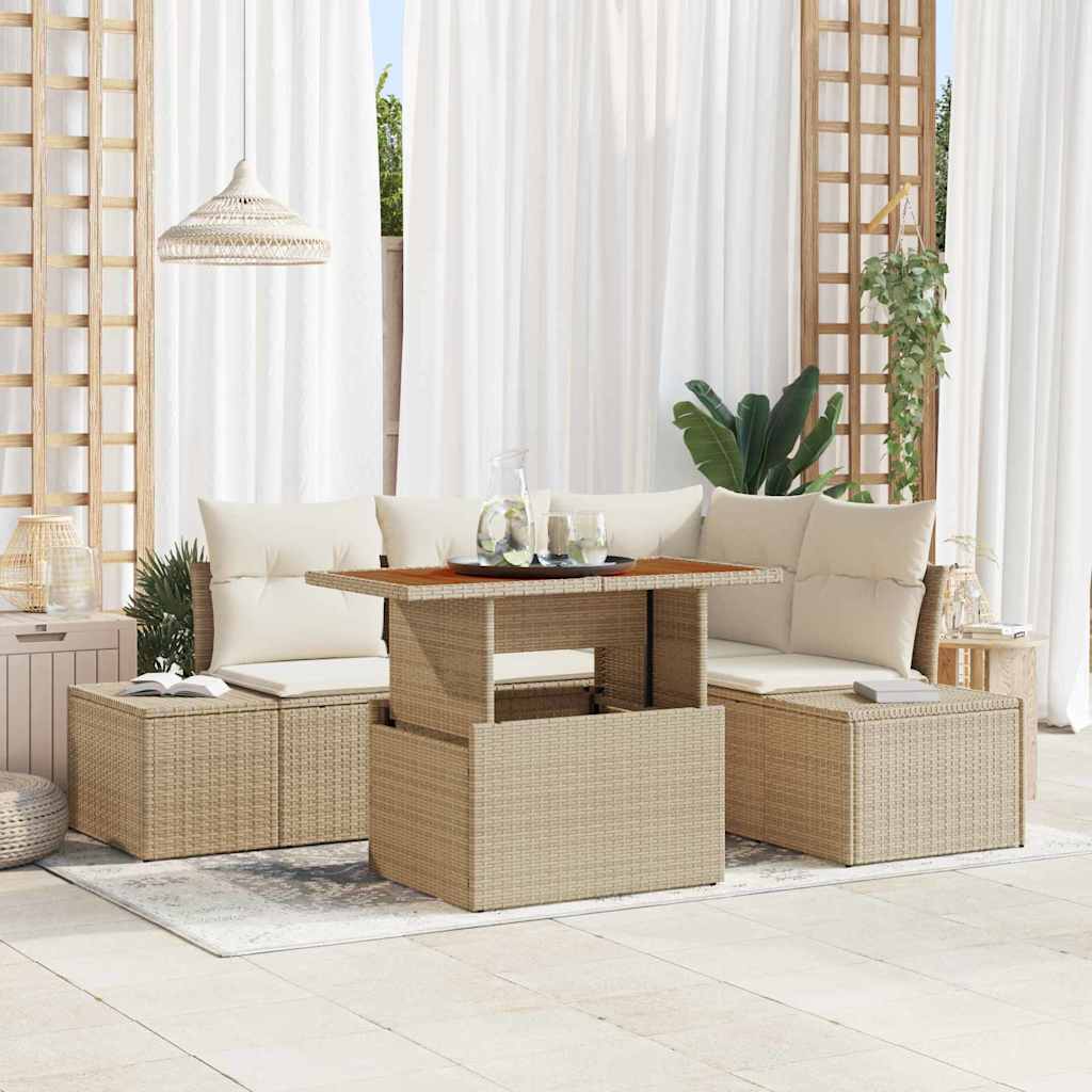 Havesofa Sæt 5 stk. Beige Poly rattan