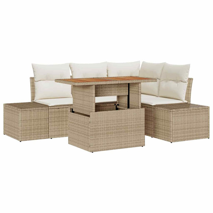 Havesofa Sæt 5 stk. Beige Poly rattan