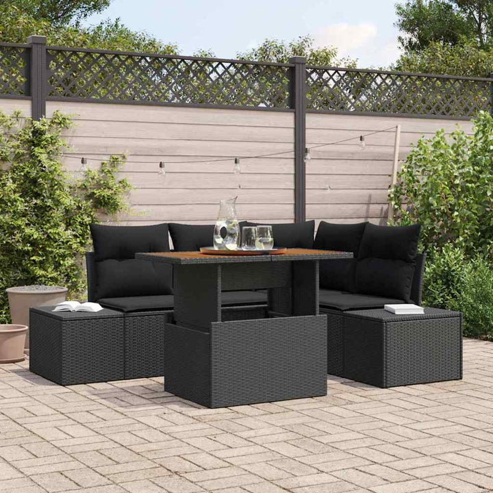 Havesofa Sæt med opbevaring 5 pcs Sort Poly rattan