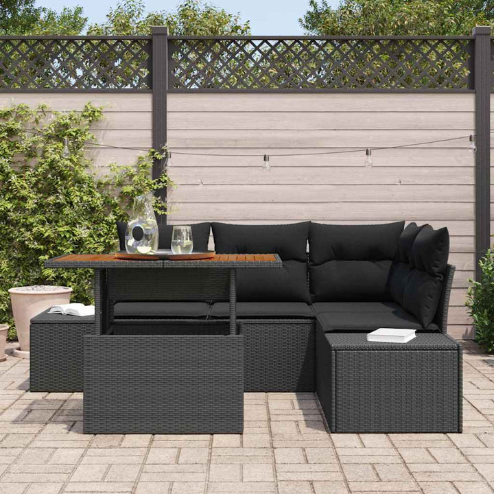 Havesofa Sæt med opbevaring 5 pcs Sort Poly rattan