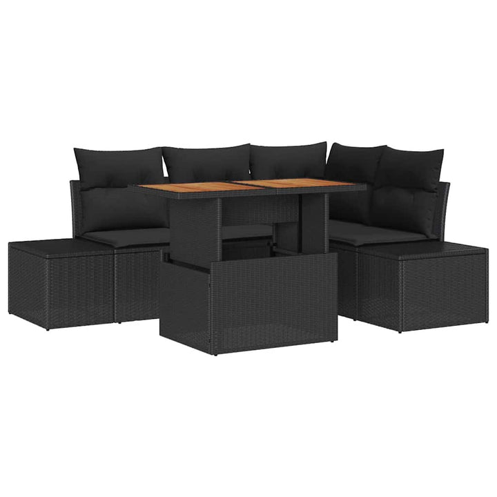 Havesofa Sæt med opbevaring 5 pcs Sort Poly rattan