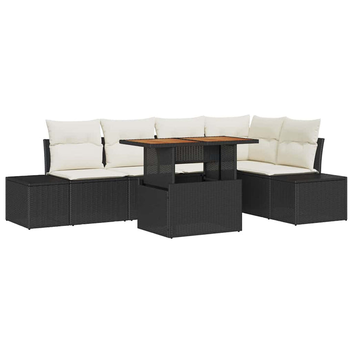 Havesofa Sæt med opbevaring 6 pcs Sort Poly rattan