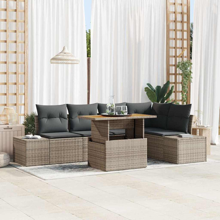 Havesofa Sæt med opbevaring 6 pcs Grå Poly rattan