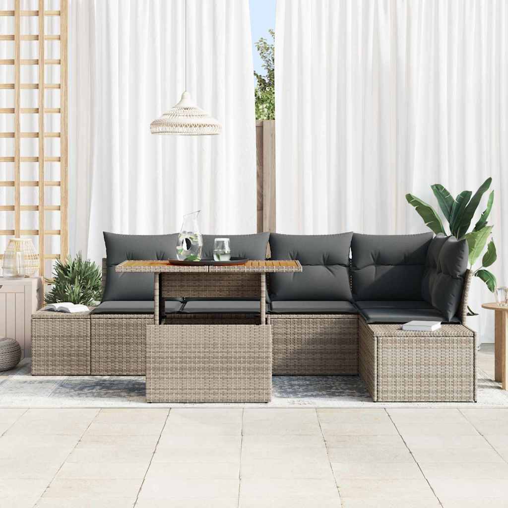 Havesofa Sæt med opbevaring 6 pcs Grå Poly rattan