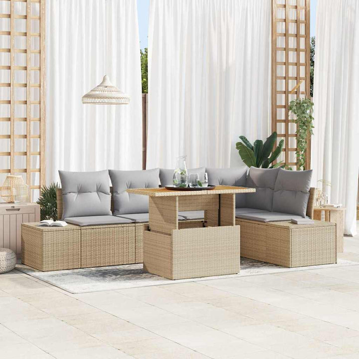 Havesofa Sæt med opbevaring 6 pcs Beige Poly rattan