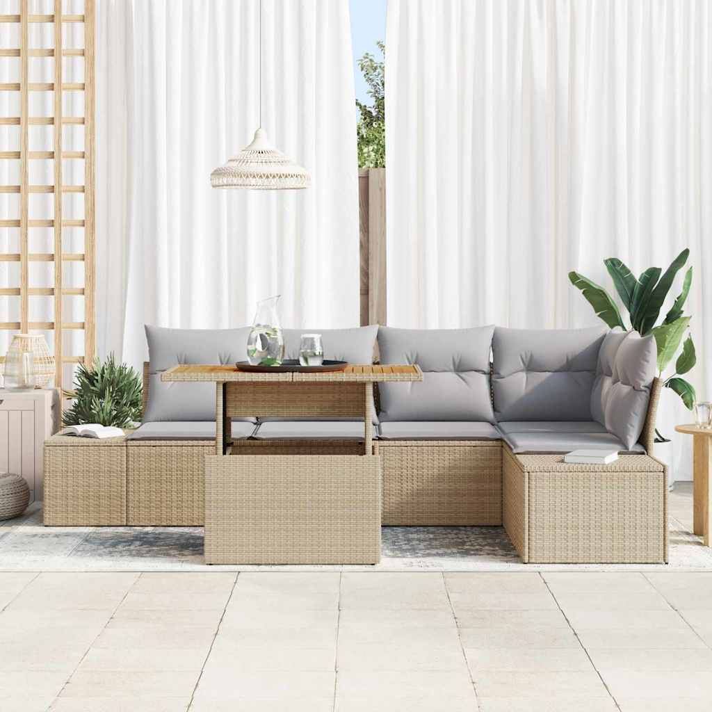 Havesofa Sæt med opbevaring 6 pcs Beige Poly rattan