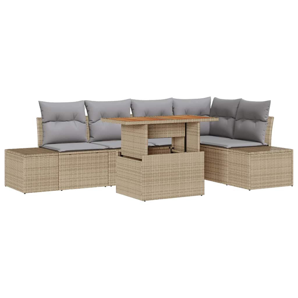 Havesofa Sæt med opbevaring 6 pcs Beige Poly rattan