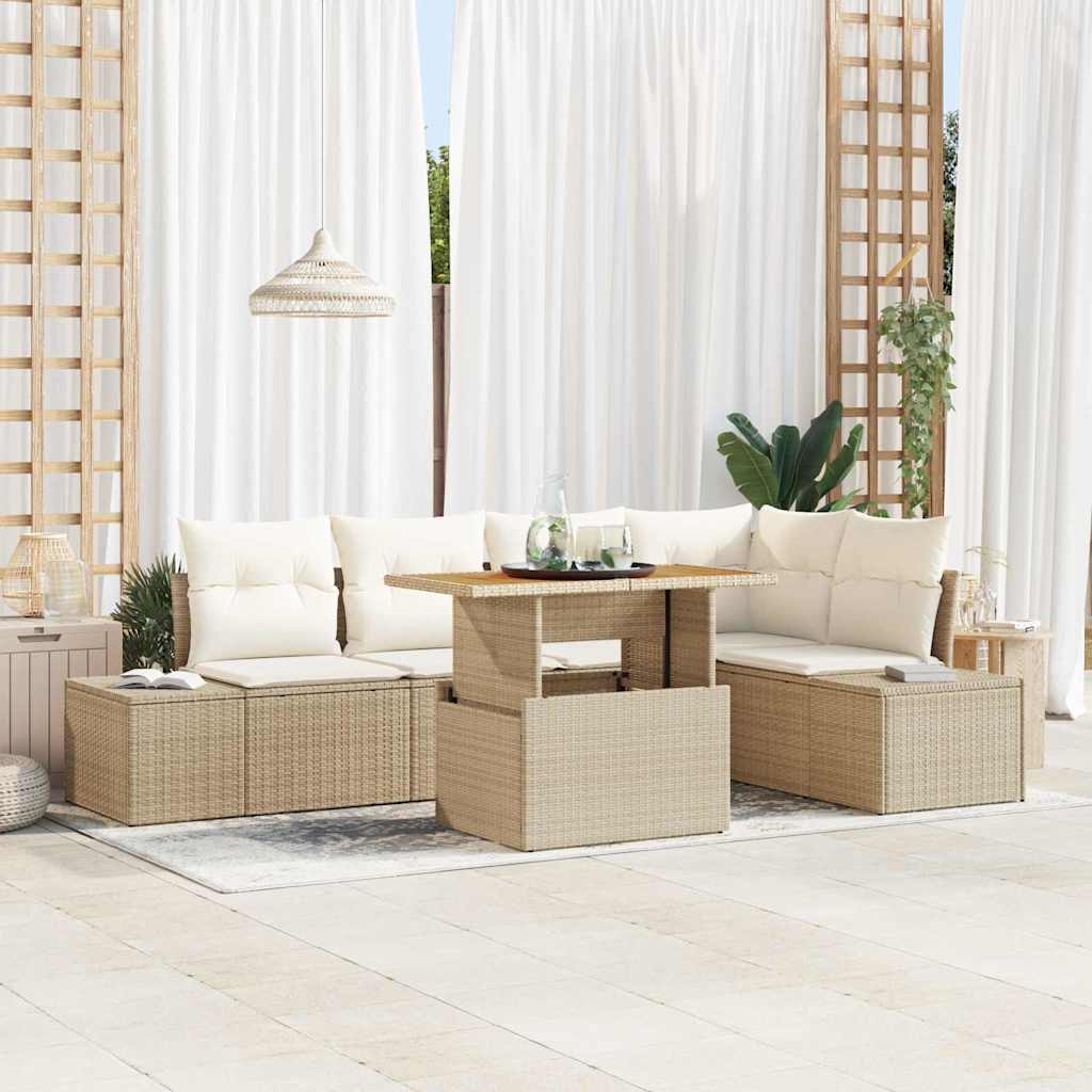 Havesofa Sæt med opbevaring 6 pcs Beige Poly rattan