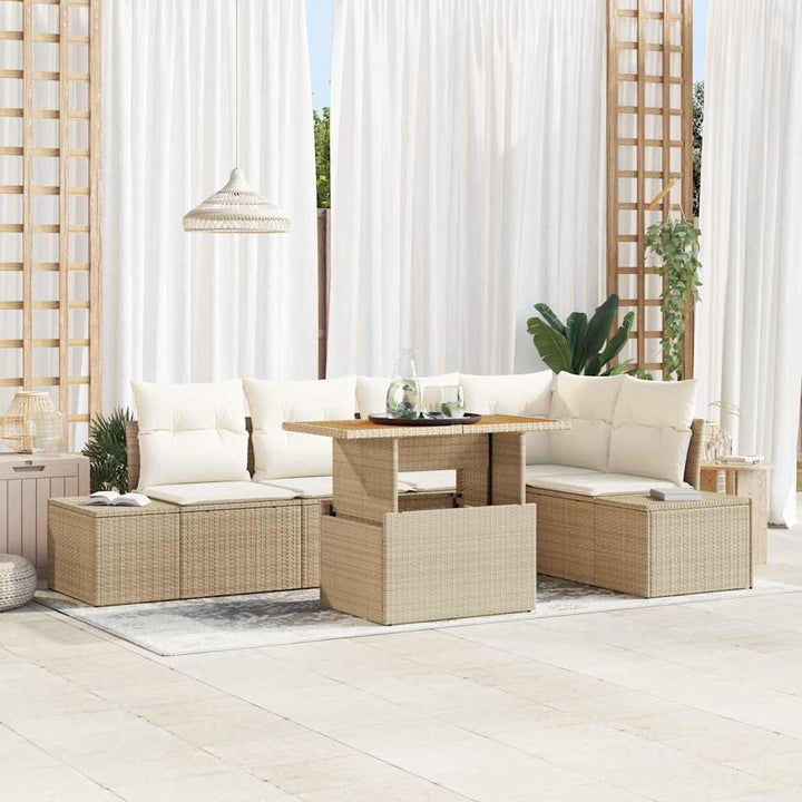 Havesofa Sæt med opbevaring 6 pcs Beige Poly rattan