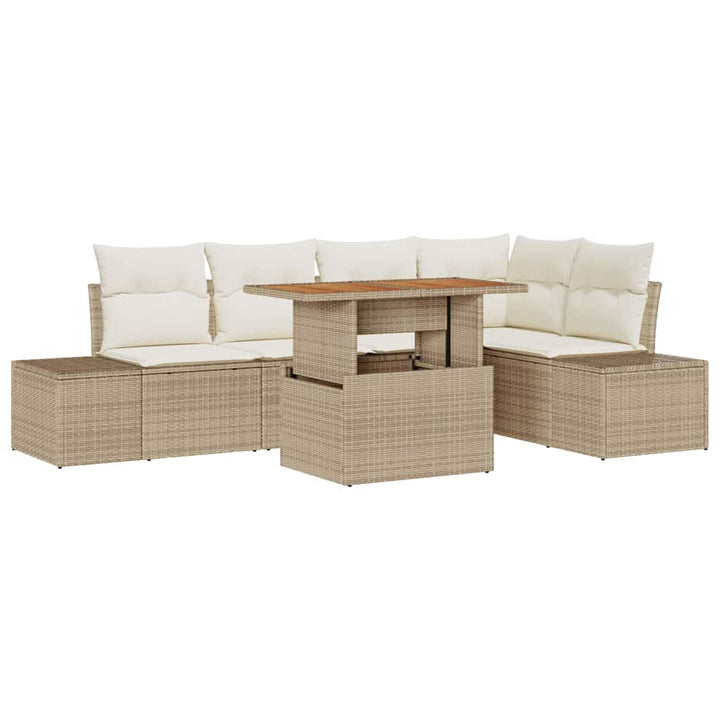 Havesofa Sæt med opbevaring 6 pcs Beige Poly rattan