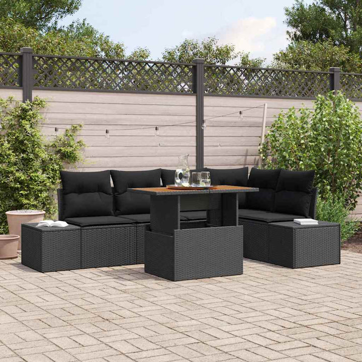Havesofa Sæt med opbevaring 6 pcs Sort Poly rattan