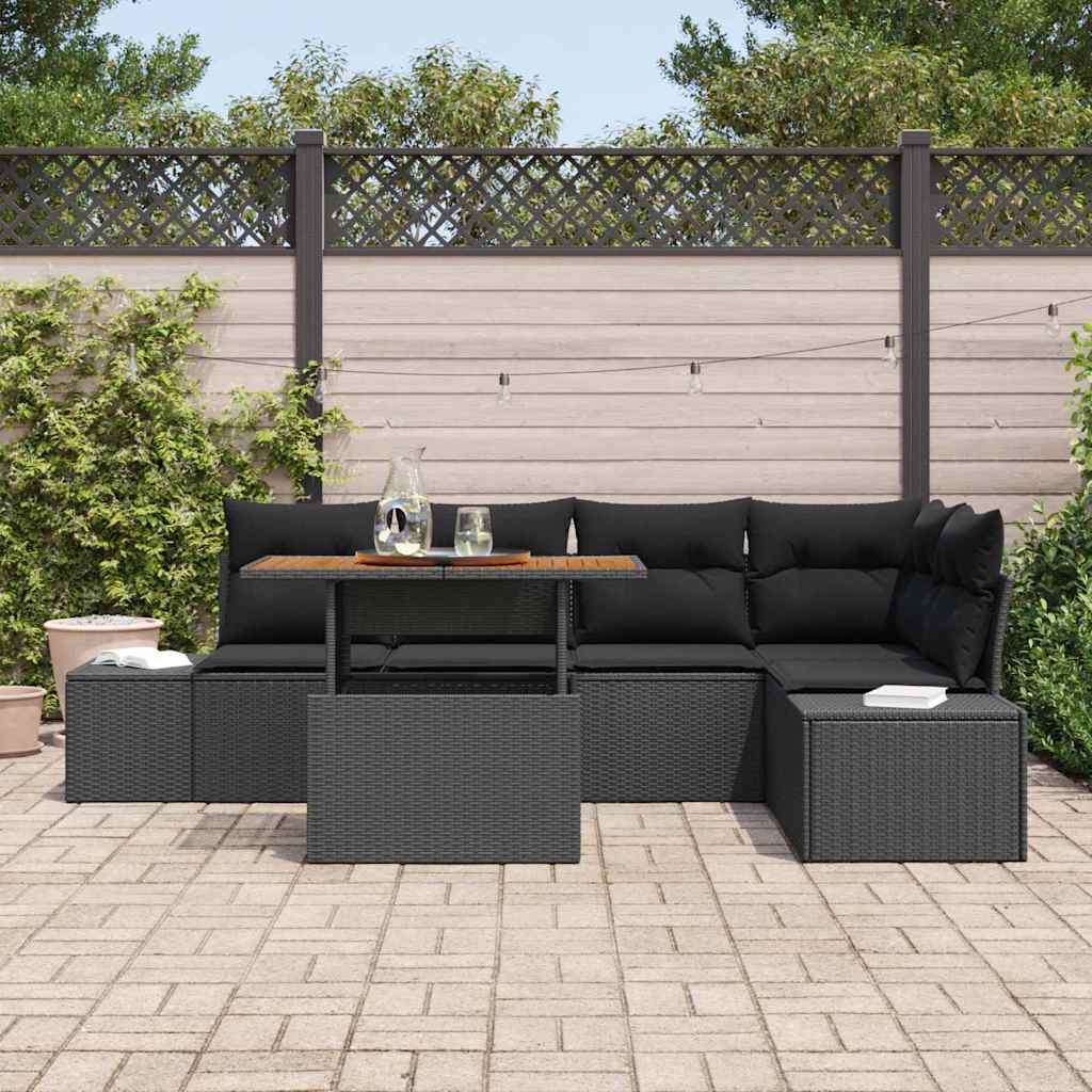 Havesofa Sæt med opbevaring 6 pcs Sort Poly rattan