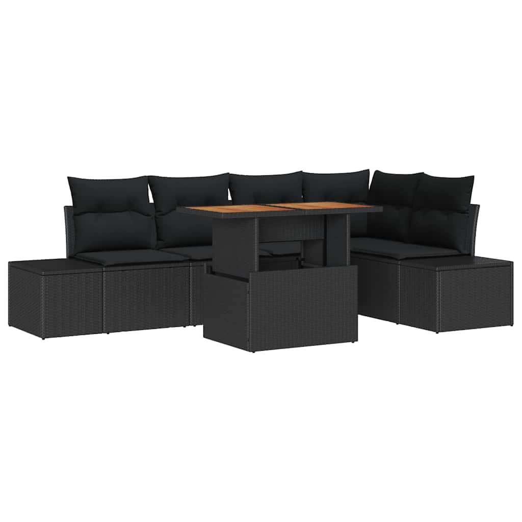 Havesofa Sæt med opbevaring 6 pcs Sort Poly rattan