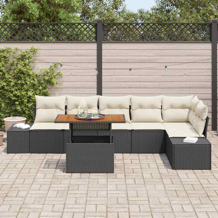 Havesofa Sæt med opbevaring 7 pcs Sort Poly rattan