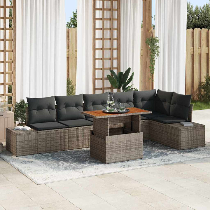 Havesofa Sæt med opbevaring 7 pcs Grå Poly rattan