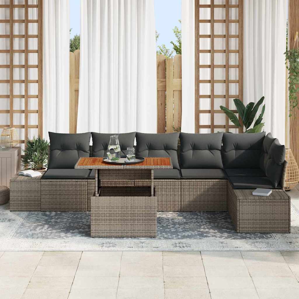 Havesofa Sæt med opbevaring 7 pcs Grå Poly rattan