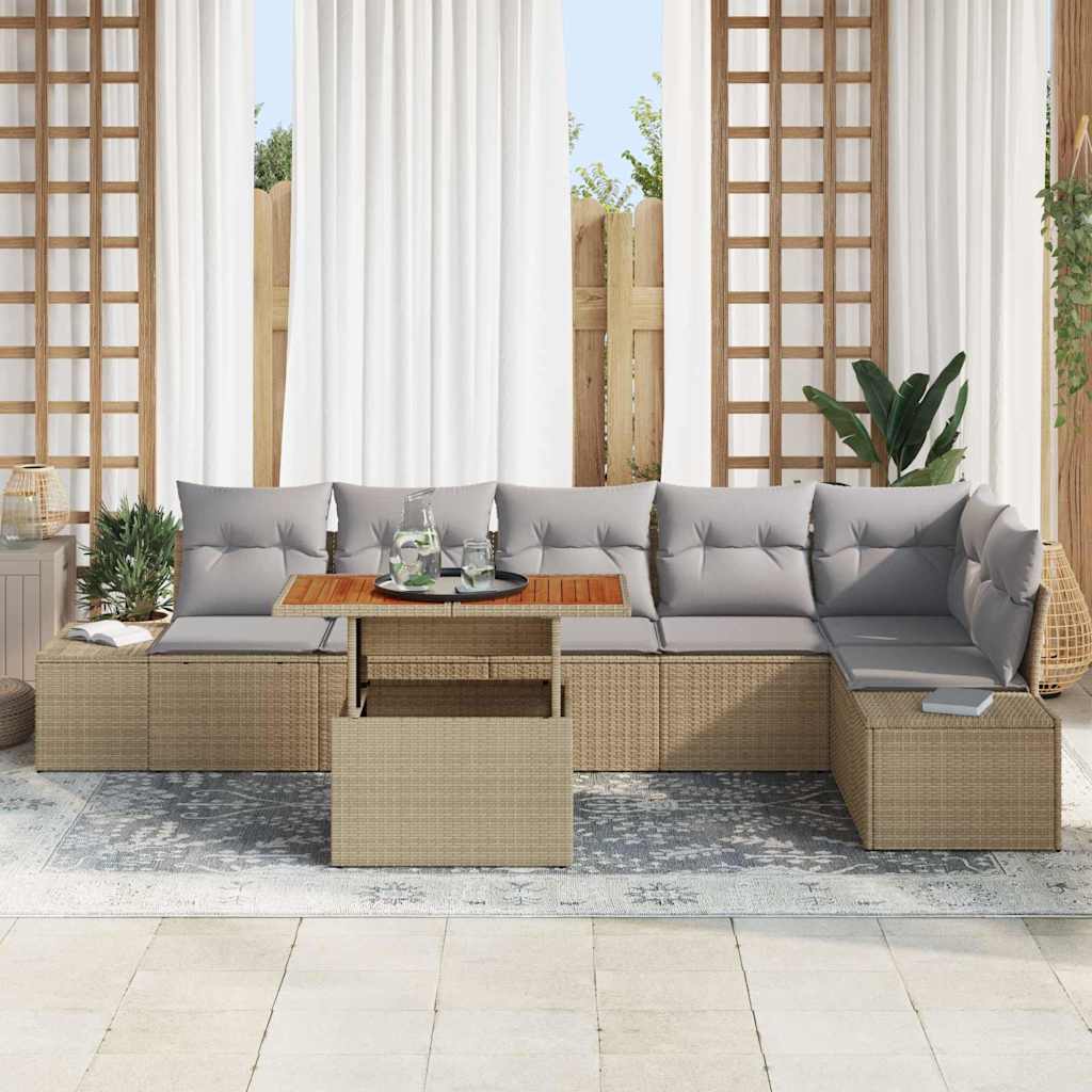 Havesofa Sæt med opbevaring 7 pcs Beige Poly rattan