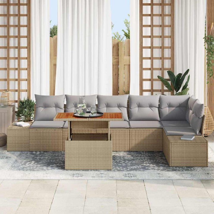Havesofa Sæt med opbevaring 7 pcs Beige Poly rattan
