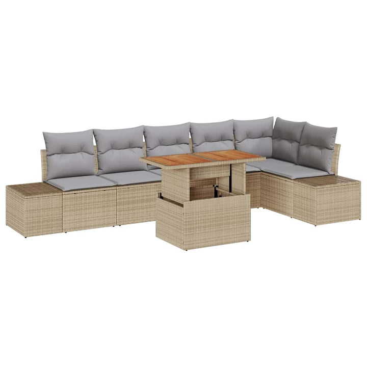 Havesofa Sæt med opbevaring 7 pcs Beige Poly rattan