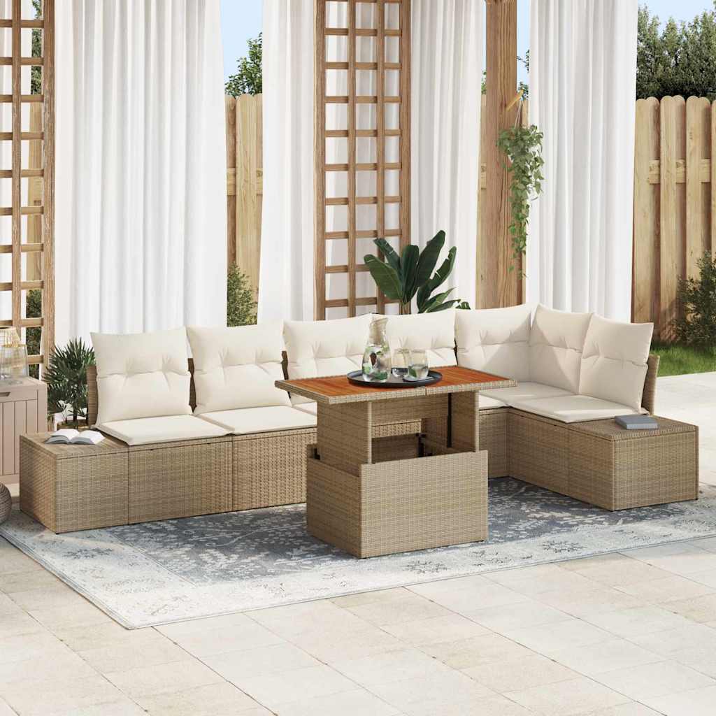 Havesofa Sæt 7 stk. Beige Poly rattan