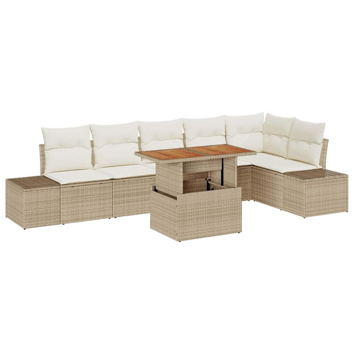 Havesofa Sæt 7 stk. Beige Poly rattan