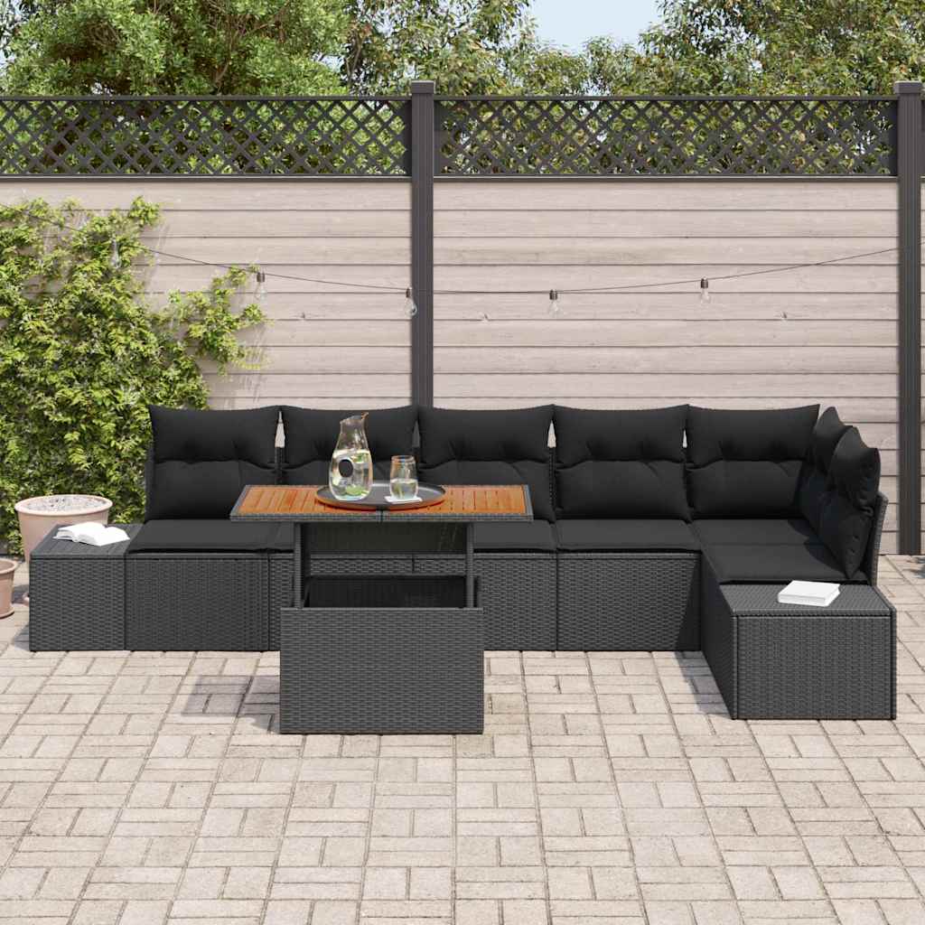 Havesofa Sæt med opbevaring 7 pcs Sort Poly rattan
