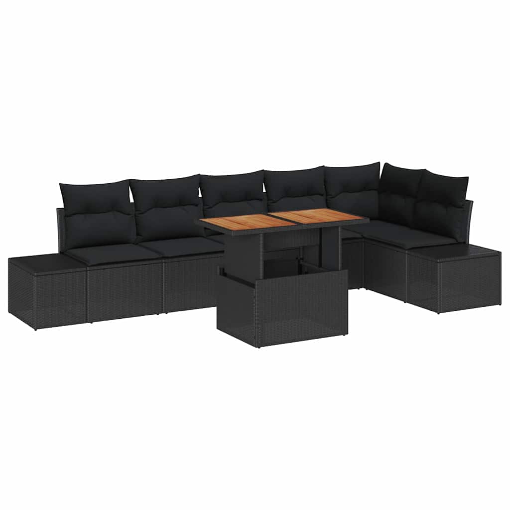 Havesofa Sæt med opbevaring 7 pcs Sort Poly rattan