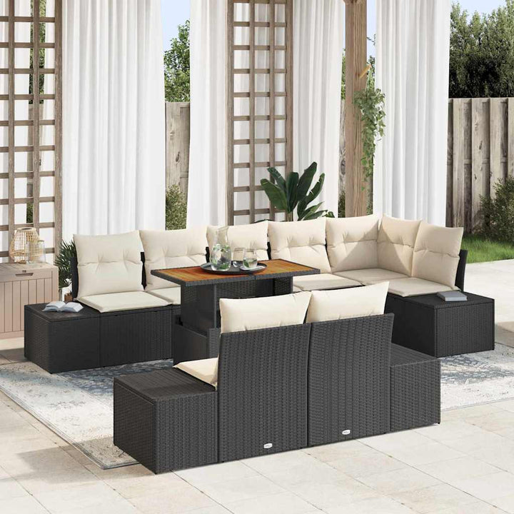 Havesofa Sæt med opbevaring 9 pcs Sort Poly rattan