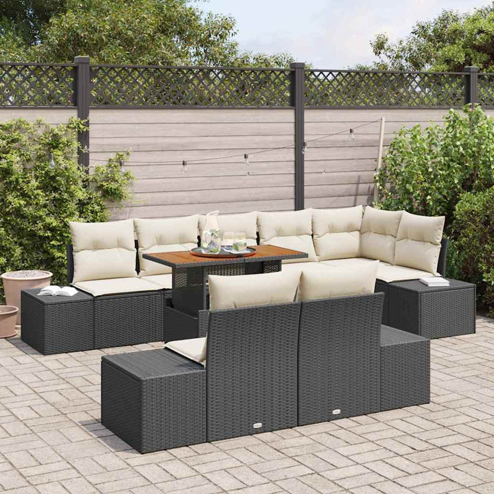 Havesofa Sæt med opbevaring 9 pcs Sort Poly rattan
