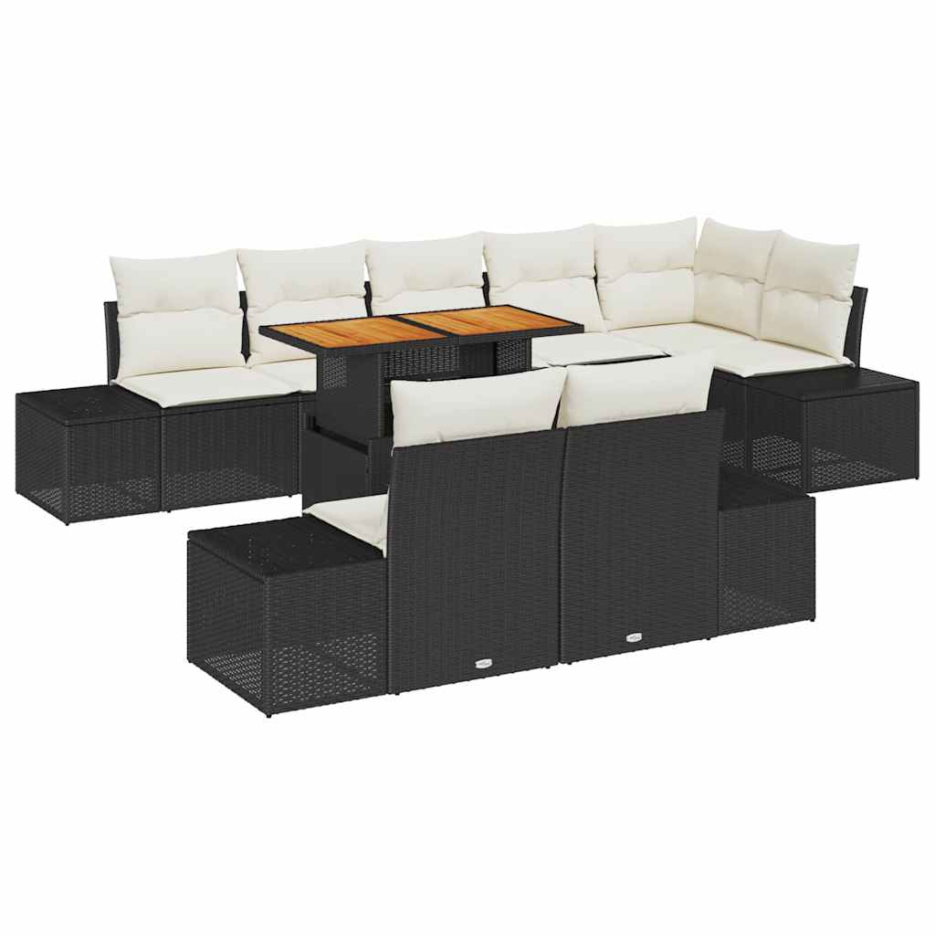 Havesofa Sæt med opbevaring 9 pcs Sort Poly rattan