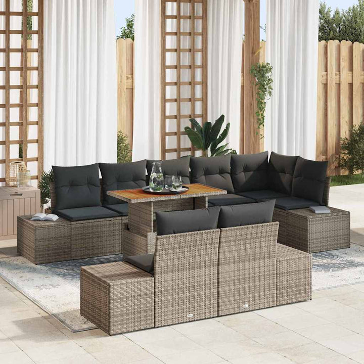 Havesofa Sæt med opbevaring 9 pcs Grå Poly rattan
