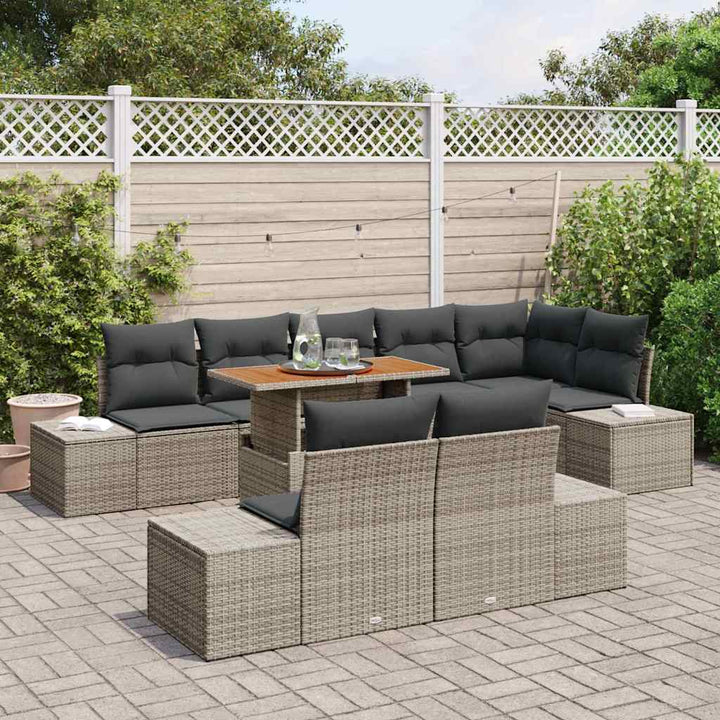 Havesofa Sæt med opbevaring 9 pcs Grå Poly rattan