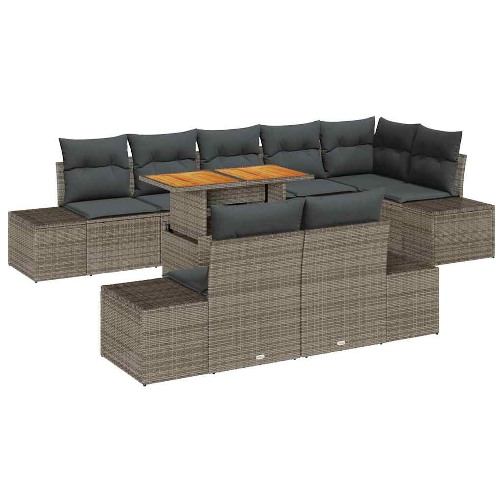 Havesofa Sæt med opbevaring 9 pcs Grå Poly rattan