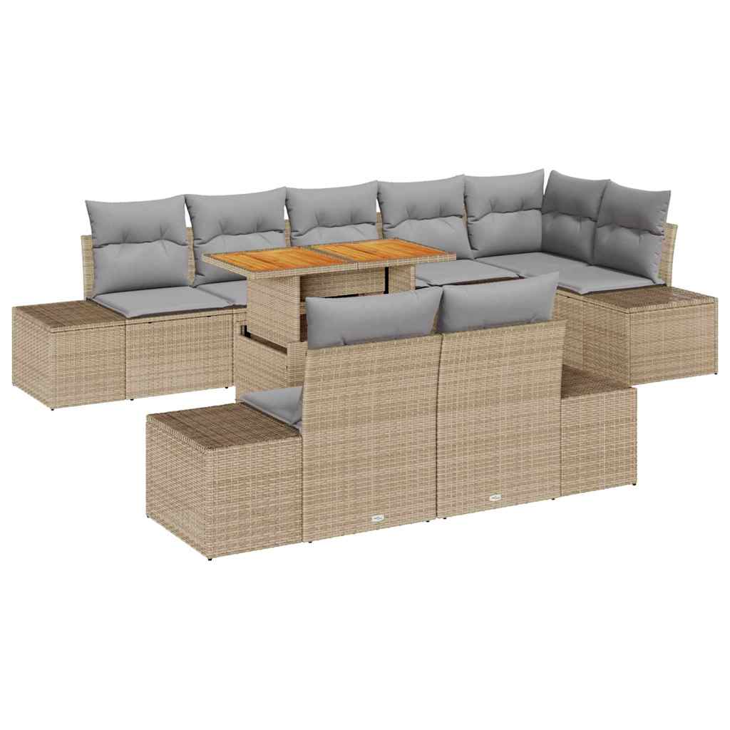 Havesofa Sæt med opbevaring 9 pcs Beige Poly rattan