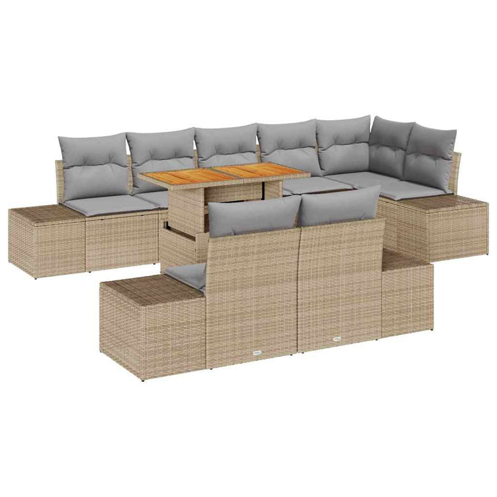 Havesofa Sæt med opbevaring 9 pcs Beige Poly rattan