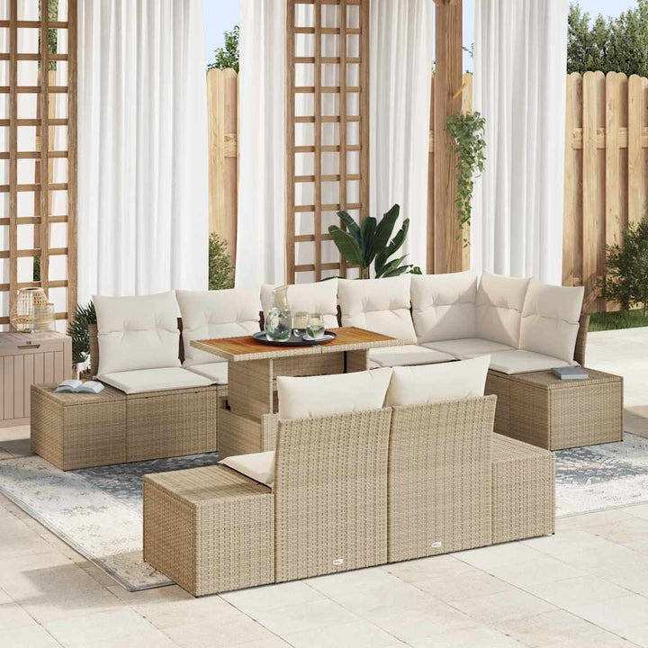 Havesofa Sæt med opbevaring 9 pcs Beige Poly rattan