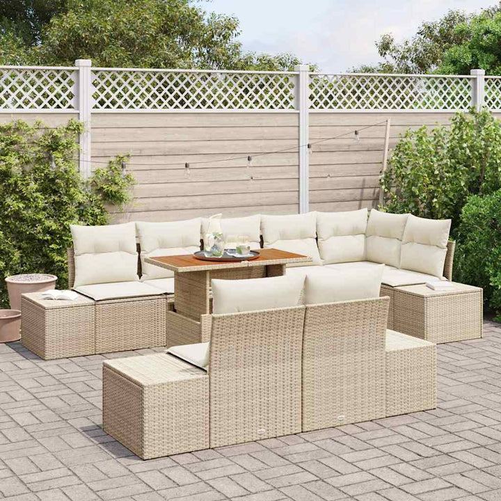 Havesofa Sæt med opbevaring 9 pcs Beige Poly rattan